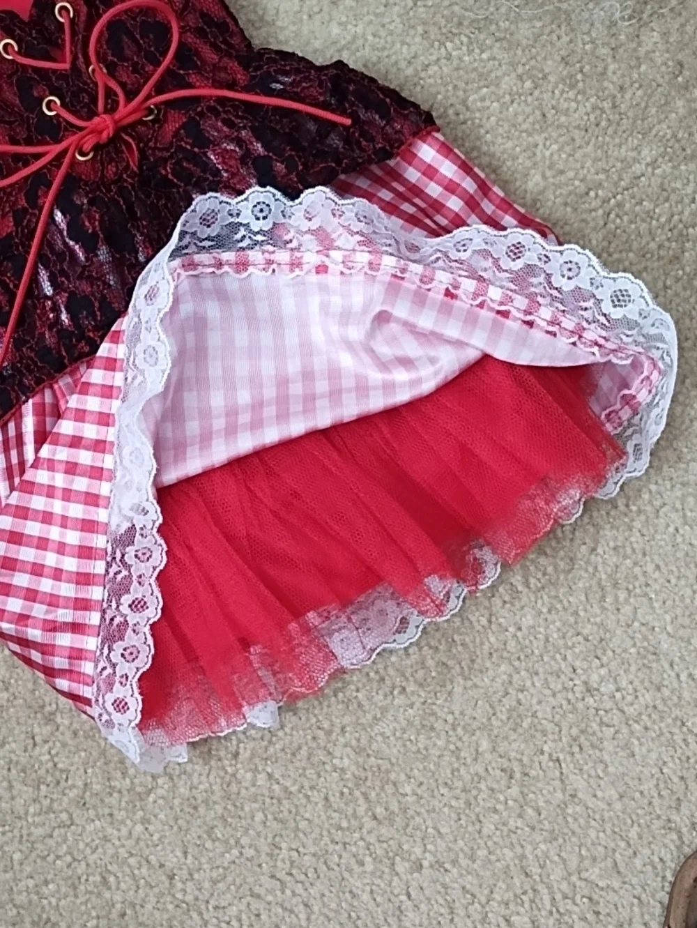 Girls Halloween Costume Dress Size 2T 3T 4T Short Sleeve Red White Gingham Check
